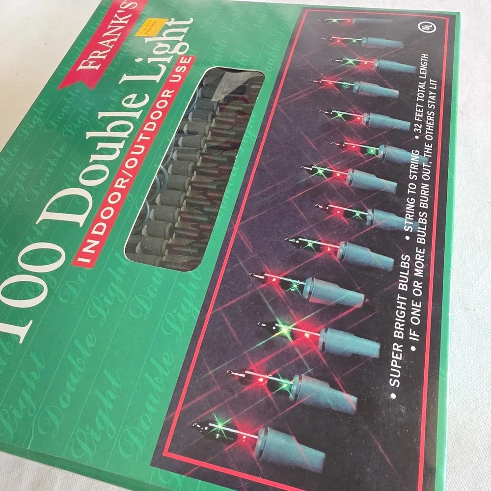 VTG Frank's Nursery 100 Double Light Red Green Two Color Christmas Lights. Works